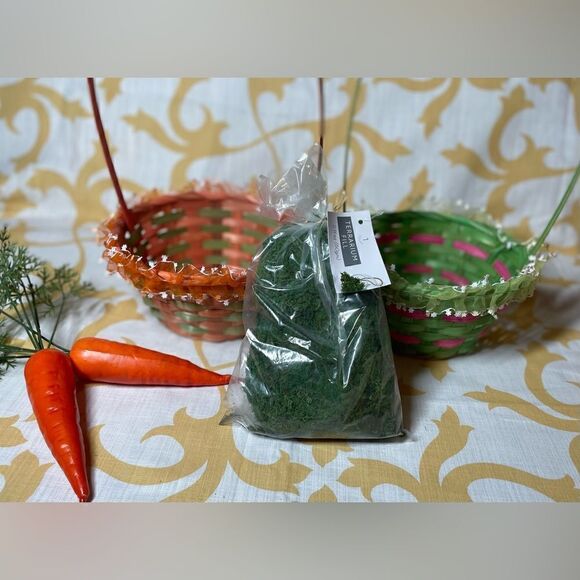 🔥❤️🔥 2 NEW! Round Weaved Easter Basket with Organza Trim BONUS Moss Terrarium - Picture 12 of 12